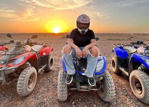 2-hours Quad biking. a camel ride with a festive dinner a complete experience at the Agafay Desert bivouac passing by the lake for stunning photos.